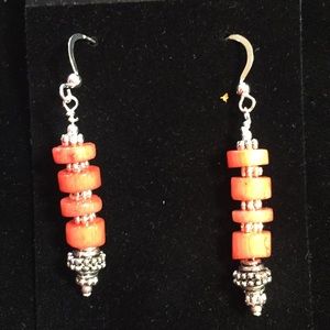 Earrings. Coral, pewter, sterling silver NWOT